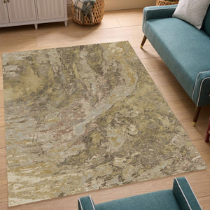 English Elm Artistic Gold Geometric Area Rug Low Pile Abstract Pattern for Living Room Decor B186P428935