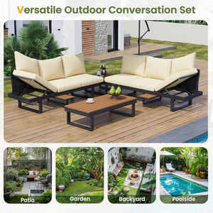 English Elm Outdoor Sectional Sofa Set - Stylish Modular Patio Seating With Adjustable Recline & Storage Solutions N719Z000170A-GIGA