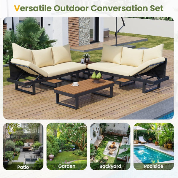 English Elm Outdoor Sectional Sofa Set - Stylish Modular Patio Seating With Adjustable Recline & Storage Solutions N719Z000170A-GIGA