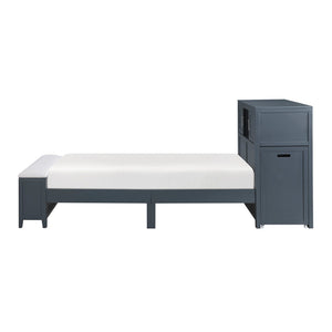 English Elm Gray Twin Platform Bed with Bookcase Headboard Hidden Desk Stool and Footboard Bench Navy Blue B011S02312