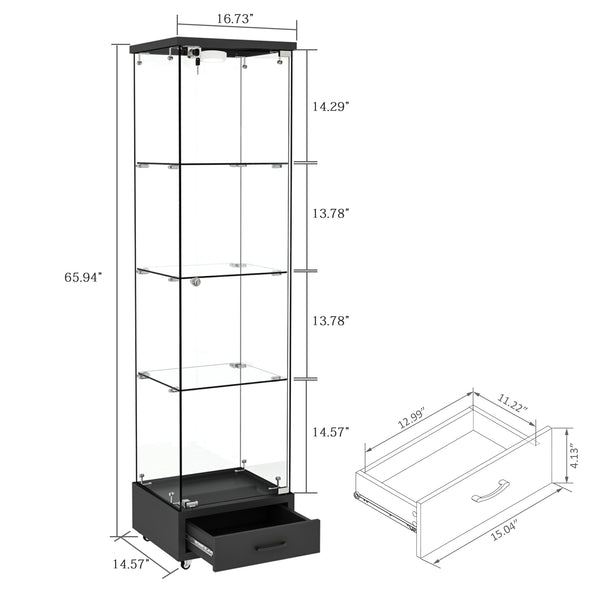 English Elm Modern Glass Display Cabinet With Led Lights - Stylish 4-Shelf Storage For Collectibles & Decor W241P268241