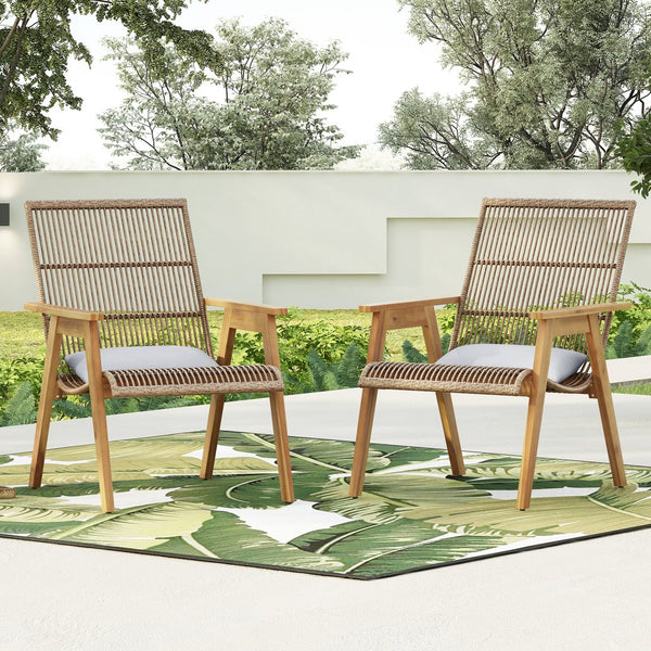 English Elm Christopher Knight Home® - Set of 2 Acacia Wood Lounge Chairs with Cushions — Teak Finish, Natural Wicker, Light Gray Fabric, 400lb Capacity, Patio Seating 26.5"W x 35.25"H 73165.00