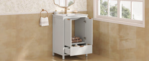 English Elm Christopher Knight Home® - 24 24-Inch Bathroom Vanity with Ceramic Sink, Textured Panels, Soft-Close Drawer & Large Storage White N817P339017K