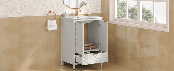 English Elm Christopher Knight Home® - 24 24-Inch Bathroom Vanity with Ceramic Sink, Textured Panels, Soft-Close Drawer & Large Storage White N817P339017K