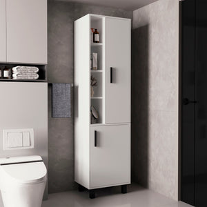 English Elm Stanton Tall Storage Cabinet, Two Doors + Three Open Shelves in Kronos White — Slim, Durable Organizer B200P335363