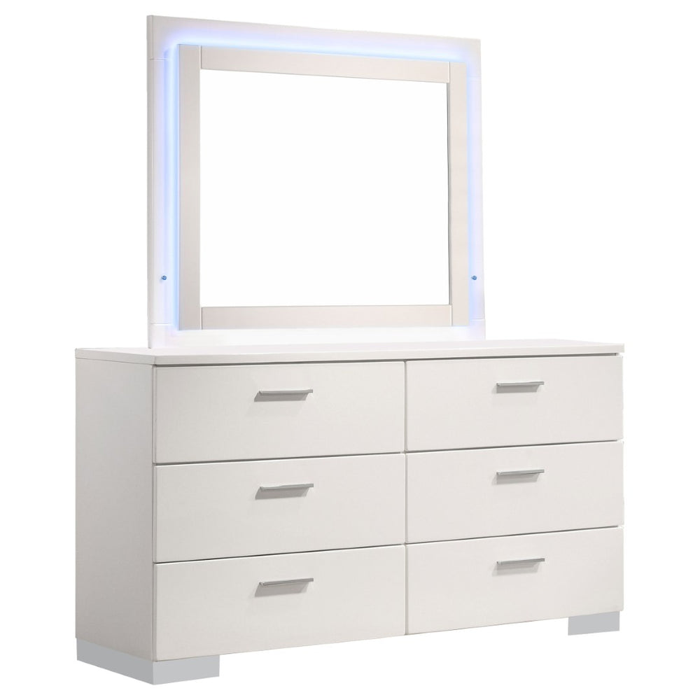 English Elm Dulcey High Gloss White Lacquer 6 Drawer Dresser with Coordinating Wall Mirror B062S01727