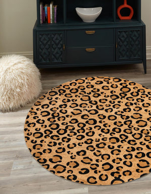 Unique Loom Wildlife Leopard Machine Made Animal Print Rug Light Brown, Black/Light Brown/Tan 7' 10" x 7' 10"