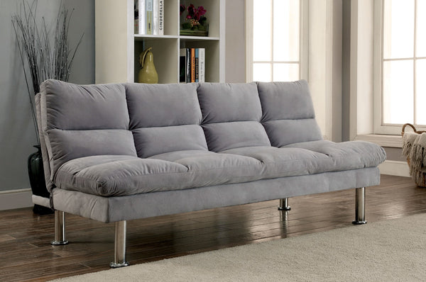 English Elm Contemporary Microfiber Futon Sofa Converts to Bed with Chrome Legs, Compact Space-Saving Design, Durable Upholstery Gray 40 L x 67 W x 8 H B2741P363779