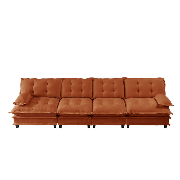 English Elm 138" Modular Cloud Sectional Sofa Deep Seat Chenille Upholstery for Living Room Orange W714S01740