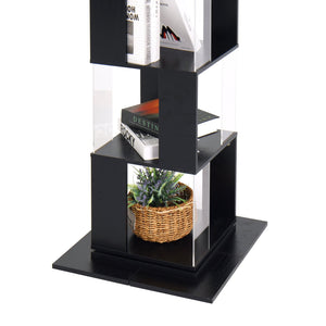 English Elm 6 tier Rotating Bookshelf with 360° Spin, Large Capacity Wood Veneer & Acrylic Shelves for Compact Spaces Black W409P167479