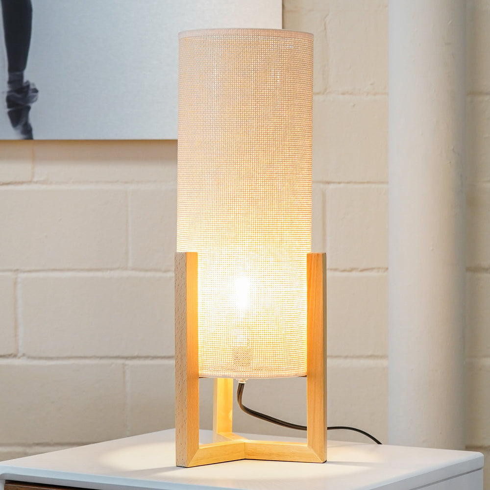 English Elm Ashcroft Furniture - Simple Rayna Table Lamp Oak & Natural — Mid-Century Small Bedside Warm Light, Wood Rattan Shade, E12 Switch B183P315084