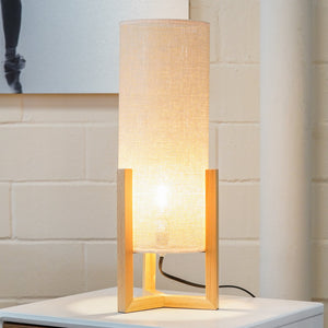 English Elm Ashcroft Furniture - Simple Rayna Table Lamp Oak & Natural — Mid-Century Small Bedside Warm Light, Wood Rattan Shade, E12 Switch B183P315084