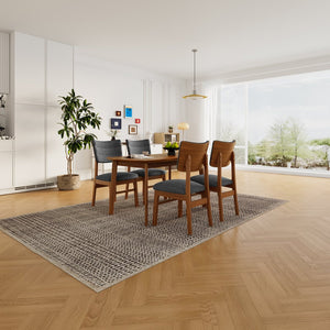 English Elm Mid-century Solid Wood Dining Table Set for 4 — 5-Piece Farmhouse Style, Upholstered Chairs, Space-Saving N752S000016D