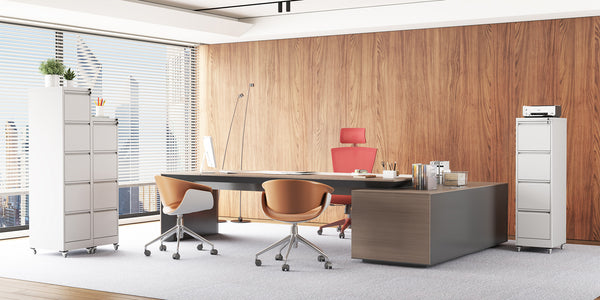 English Elm 5 Drawer Vertical File Cabinet on Wheels with Lock, Heavy-Duty Steel, Anti-Tilt Mobile Storage for A4/Letter/Legal Files White T2398P310088