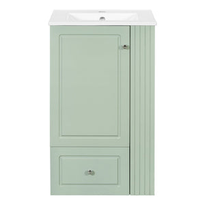 English Elm 20" Freestanding Bathroom Vanity Mdf Cabinet Ceramic Sink Open Shelves Powder Room Green N725P364210F
