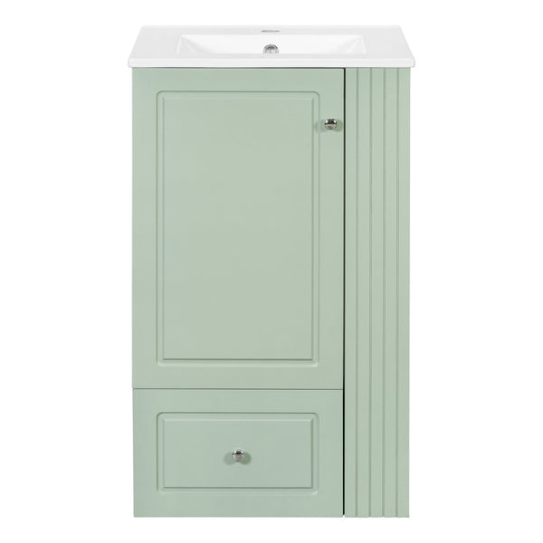 English Elm 20" Freestanding Bathroom Vanity Mdf Cabinet Ceramic Sink Open Shelves Powder Room Green N725P364210F