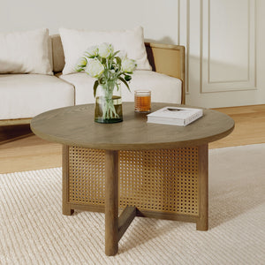 English Elm Christopher Knight Home® - 32'' Rattan Coffee Table Natural Wood Frame with PE Woven Top, Durable Solid Wood, Versatile Style N772P252668W