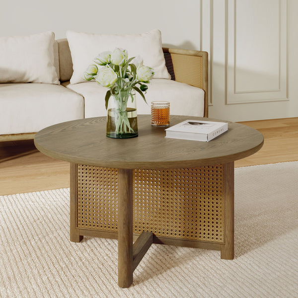 English Elm Christopher Knight Home® - 32'' Rattan Coffee Table Natural Wood Frame with PE Woven Top, Durable Solid Wood, Versatile Style N772P252668W