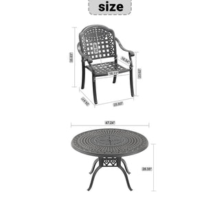 English Elm 5-piece Cast Aluminum Outdoor Dining Set with Carved Relief Frame and Cushioned Seats W1710S00563