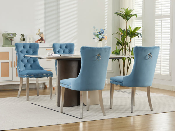 English Elm Nikki Velvet Tufted Dining Chair with Chrome Legs, Nailhead Trim, Plush High-Rebound Seat Comfort Light Blue W1143P369091