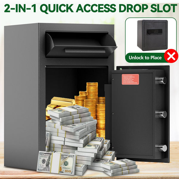 English Elm Depository Heavy-Duty Drop Safe with Digital Lock, Anti-Fishing Slot, Steel Boltable Security Box W396P195560