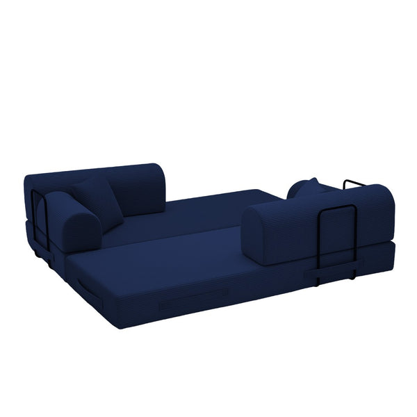 English Elm Convertible Corduroy Floor Sofa Folds Flat as Sleeper Daybed for Studio Living Blue W5532P438821