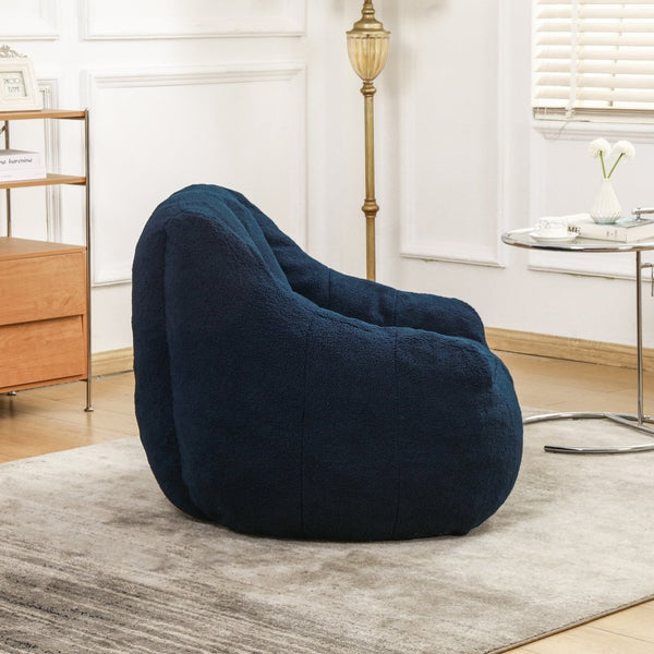 English Elm Bean Bag Chair Oversized Faux Fur Memory Foam Lounge Seat for Dorm or Living Room Dark Blue W2200P243725