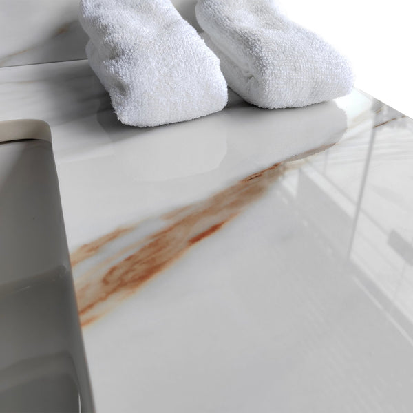 English Elm 37 Inch Marble Vanity Top - Elegant Carrara White Finish With Undermount Sink & 4" Backsplash Design W2699P192442