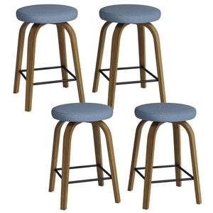 English Elm Swivel Backless Counter Stools Set of 2 with Fabric Seat Bentwood Legs Mid-century Modern Blue W3107P446977