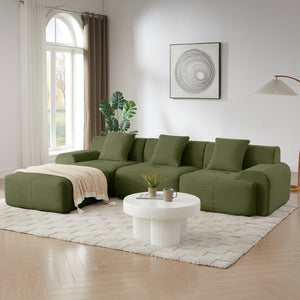 English Elm 113" Modular L-shaped Sectional Sofa Corduroy Upholstered with Movable Ottoman Green W1359S00058