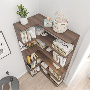 English Elm 90cm Five Tier L Shaped Corner Bookcase Open Wood Shelving for Home Office or Living Room W2899P444159