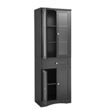 English Elm Tall Bathroom Storage Cabinet, Cabinet With Four Doors and Drawers, Adjustable Shelf, Mdf Board, Black