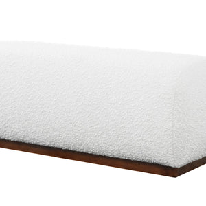 English Elm Ashcroft Furniture - Kelvin Ivory Boucle Bench with Teak Frame — Japanese Minimalist Mid-Century Seat, Storage, Versatile Decor Appeal B183P281176