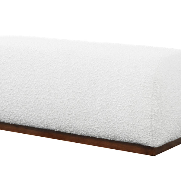 English Elm Ashcroft Furniture - Kelvin Ivory Boucle Bench with Teak Frame — Japanese Minimalist Mid-Century Seat, Storage, Versatile Decor Appeal B183P281176