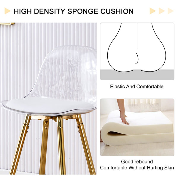 English Elm Modern White+Gold Upholstered Bar Chair with Metal Legs, Compact Waterproof PU Seat, Easy 10-15min Assembly W1512P400706