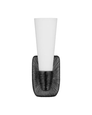 Currey & Company Bonaz Brass Bath Wall Sconce - Sculptural Design With Soft Glow, Dimmable And Damp Rated Accent Light Black Glass ,Brass 5800-0068-currey-company