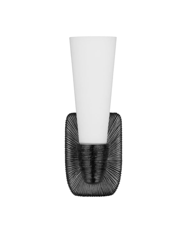 Currey & Company Bonaz Brass Bath Wall Sconce - Sculptural Design With Soft Glow, Dimmable And Damp Rated Accent Light Black Glass ,Brass 5800-0068-currey-company