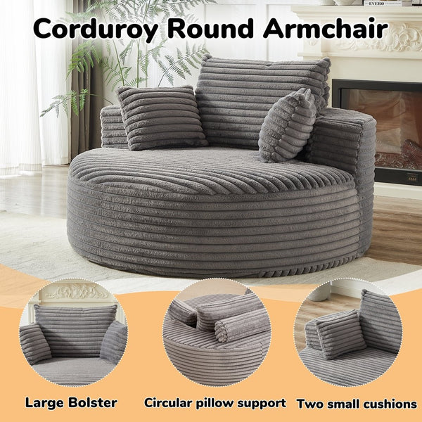 English Elm 55'l Chenille Round Sleeper Chair Fluffy Sculptural Seat for Living Room or Bedroom Grey W834P401583