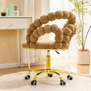 English Elm Velvet Bubble Back Swivel Vanity Chair with Gold Base for Bedroom Makeup Room W3875P446135