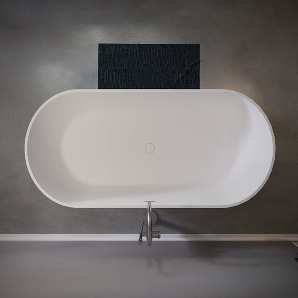 English Elm 59" Stone Resin Freestanding Soaking Tub Spa Grade Oval Design for Modern Baths Matte White W1920P410063
