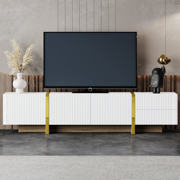 English Elm ON-TREND Fluted TV Stand for Up to 80" TVs with Cable Management, Gold Wood Legs & Ample Storage White WF531671AAK