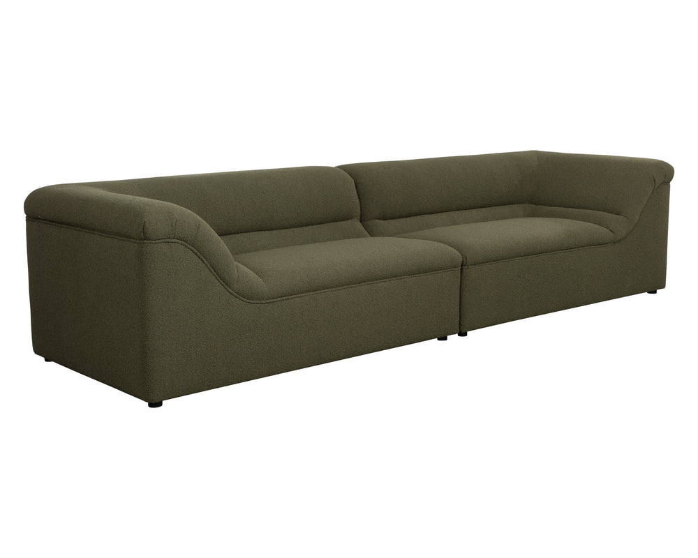 Sunpan Gladys Sofa - Contemporary Curved Design With Sturdy Wooden Frame In Chic Copenhagen Olive Fabric Green Fabric 111955
