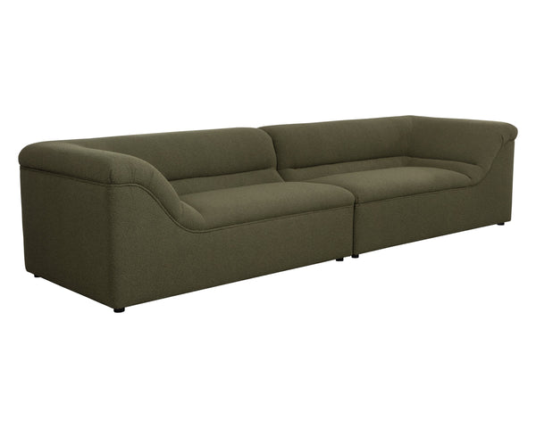 Sunpan Gladys Sofa - Contemporary Curved Design With Sturdy Wooden Frame In Chic Copenhagen Olive Fabric Green Fabric 111955