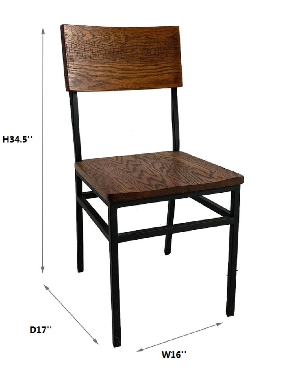 English Elm Set of 2 Commercial Grade Farmhouse Dining Chairs Solid Oak Seat Welded Steel Frame W5232P440240