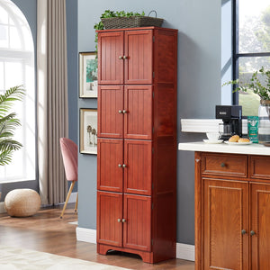 English Elm 72.4" Tall Storage Cabinet with 8 Doors and 4 Shelves, Smooth Surface, Vintage Handles, Sturdy Base and Hinge Cherry W2275P269079