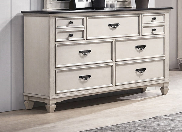English Elm Beautiful Farmhouse Chest of Drawers with Vintage Molding and Black Nickel Hardware for Elegant Storage Beige 62.75 L x 20.2 W x 35.2 H B011P228559