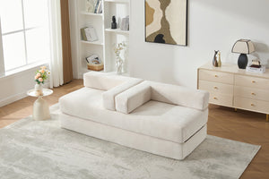 English Elm UNITED Folding Sofa Bed with Removable Cover Zipper, Chenille Memory Foam Sleeper for Small Spaces Beige W1568P293803