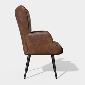 English Elm Elegant Upholstered Chair Ergonomic Wing-Back Armchair with PU Leather, Metal Legs, 150kg Capacity Brown T3950P394352