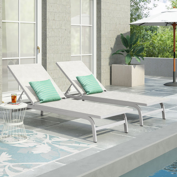 English Elm Christopher Knight Home® - FINN Chaise Lounge Set for Outdoor Patio – Aluminum Frame, Breathable Nylon Mesh, Handcrafted Comfort White 71041.00WHI