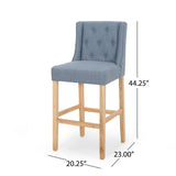 Christopher Knight Home® - Noble House - Lansglen Button Tufted Fabric Wingback Bar Stool, Light Blue and Natural - Set of 2